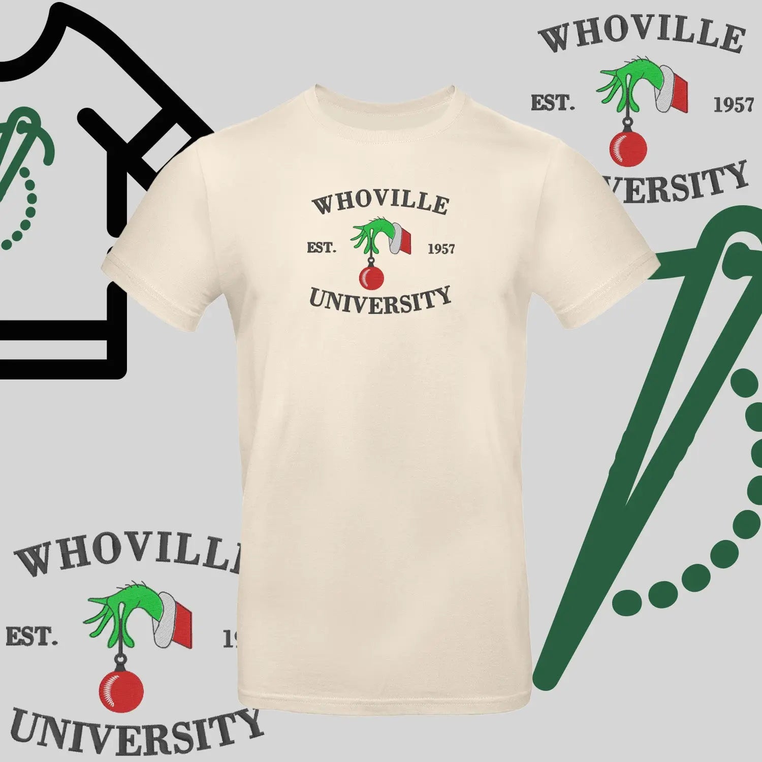 Koszulka unisex  "Grinch University" – haft komputerowy, styl z pozytywnym przekazem Haft z radości