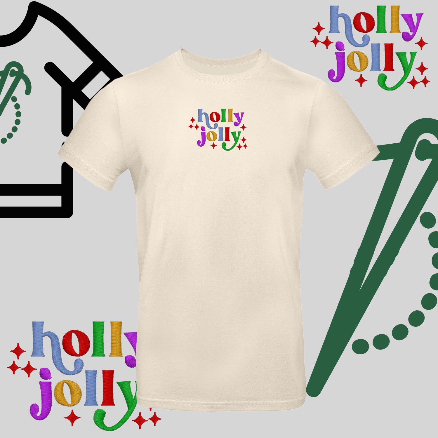 Koszulka unisex  "Holly Jolly" – haft komputerowy, styl z pozytywnym przekazem