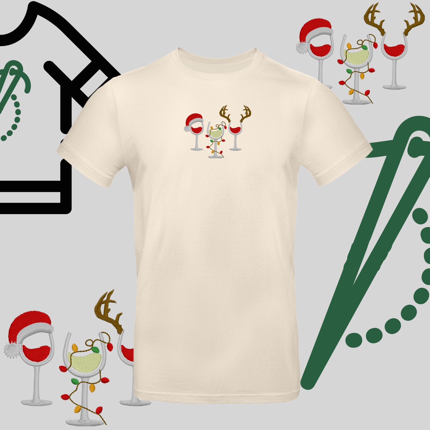 Koszulka unisex  "Kieliszki Świąteczne" – haft komputerowy, styl z pozytywnym przekazem