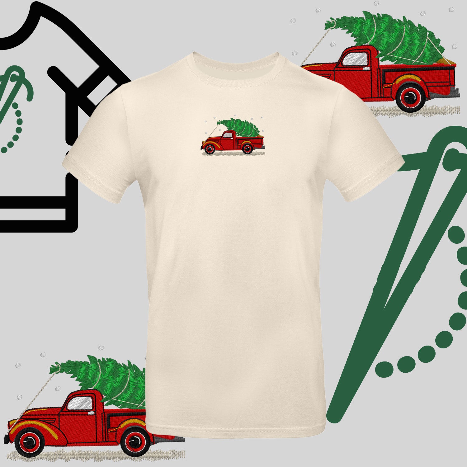 Koszulka unisex  "Pickup z choinką" – haft komputerowy, styl z pozytywnym przekazem