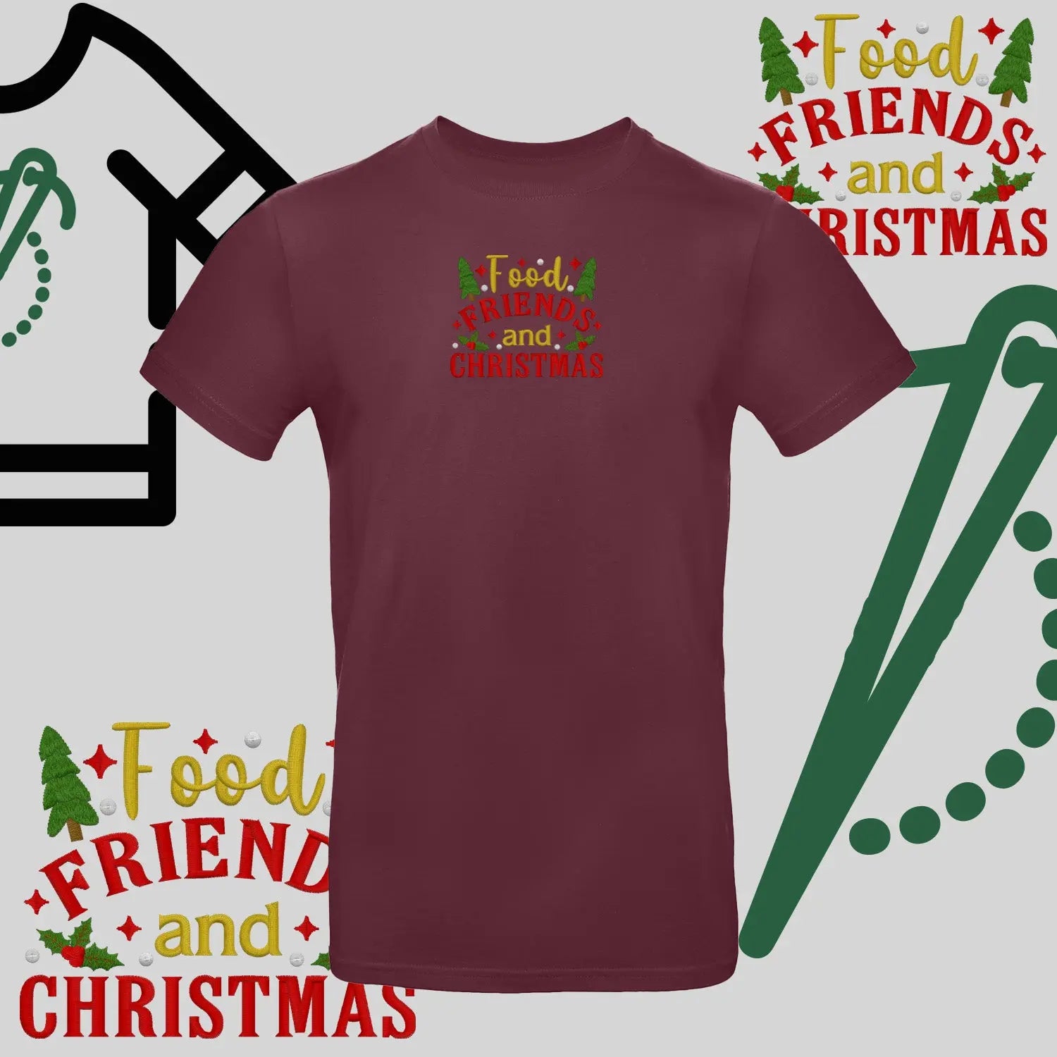 Koszulka unisex  "Food, Friends and Christmas" – haft komputerowy, styl z pozytywnym przekazem Haft z radości