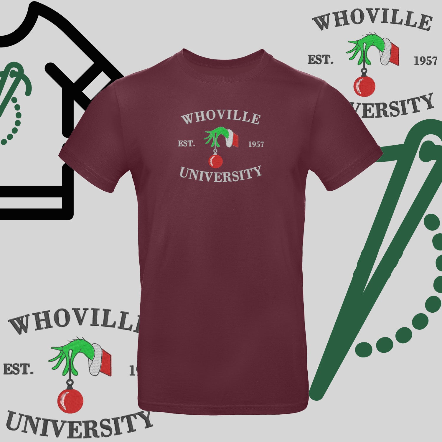 Koszulka unisex  "Grinch University" – haft komputerowy, styl z pozytywnym przekazem