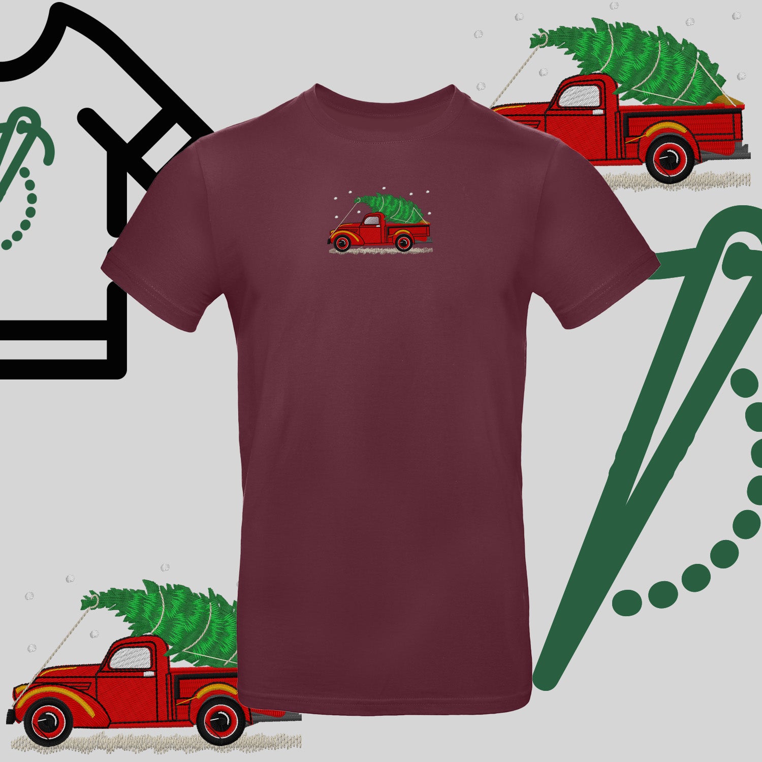 Koszulka unisex  "Pickup z choinką" – haft komputerowy, styl z pozytywnym przekazem