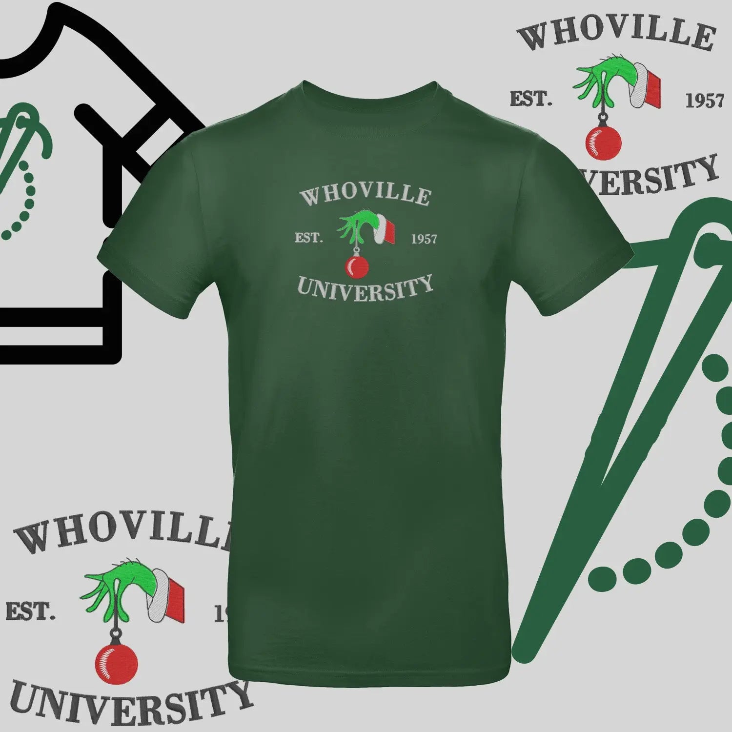 Koszulka unisex  "Grinch University" – haft komputerowy, styl z pozytywnym przekazem Haft z radości