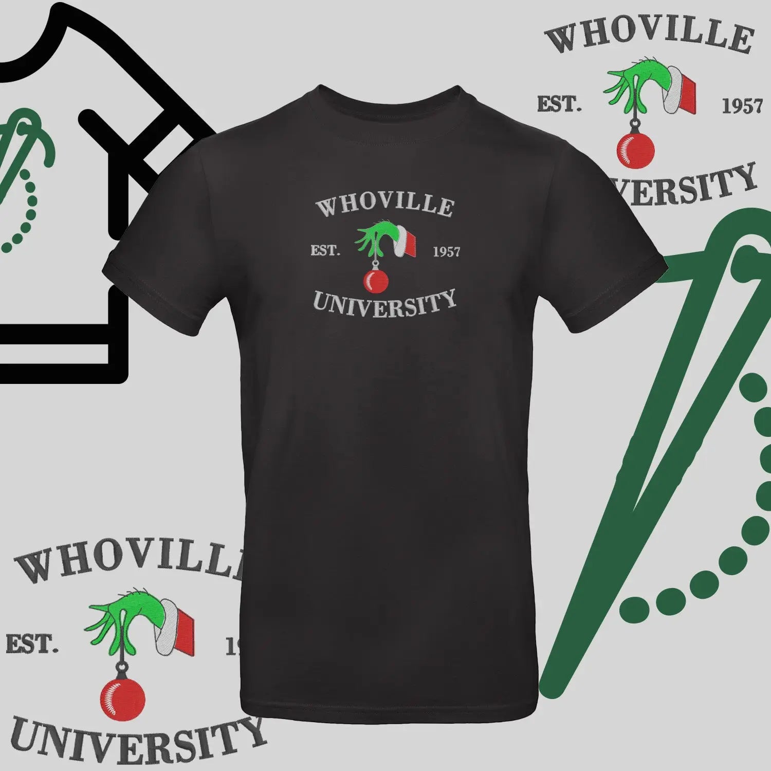 Koszulka unisex  "Grinch University" – haft komputerowy, styl z pozytywnym przekazem Haft z radości