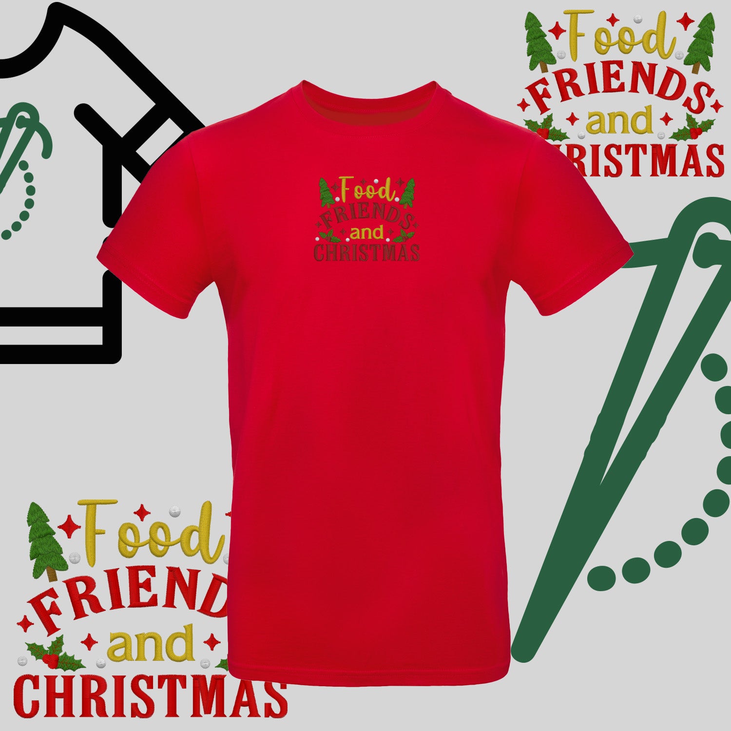 Koszulka unisex  "Food, Friends and Christmas" – haft komputerowy, styl z pozytywnym przekazem