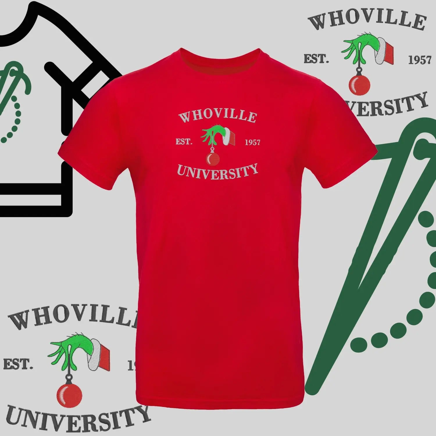 Koszulka unisex  "Grinch University" – haft komputerowy, styl z pozytywnym przekazem Haft z radości