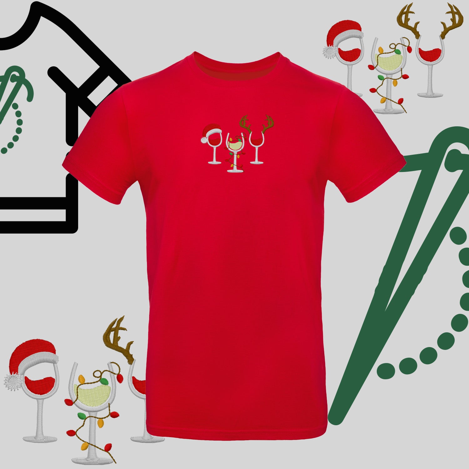 Koszulka unisex  "Kieliszki Świąteczne" – haft komputerowy, styl z pozytywnym przekazem