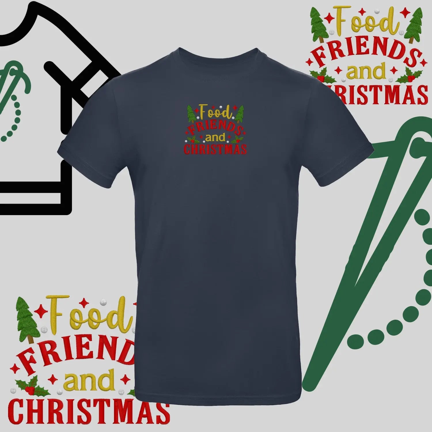 Koszulka unisex  "Food, Friends and Christmas" – haft komputerowy, styl z pozytywnym przekazem Haft z radości