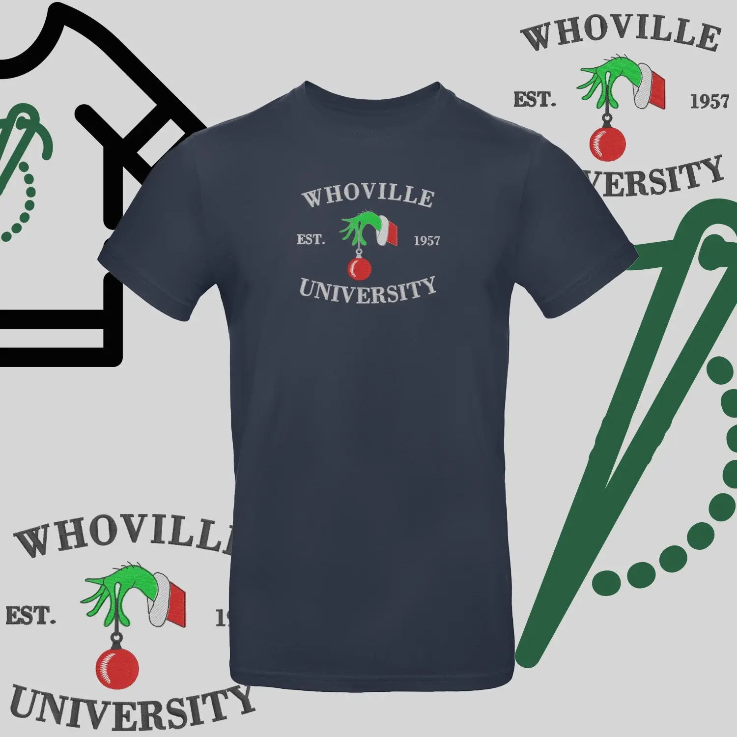 Koszulka unisex  "Grinch University" – haft komputerowy, styl z pozytywnym przekazem Haft z radości