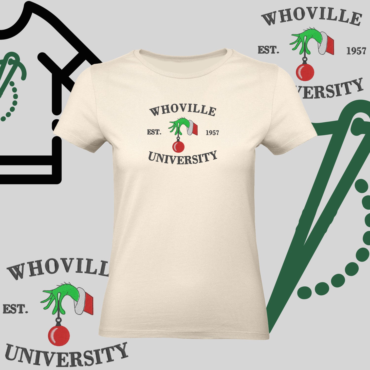 Koszulka damska  "Grinch University" – haft komputerowy, styl z pozytywnym przekazem