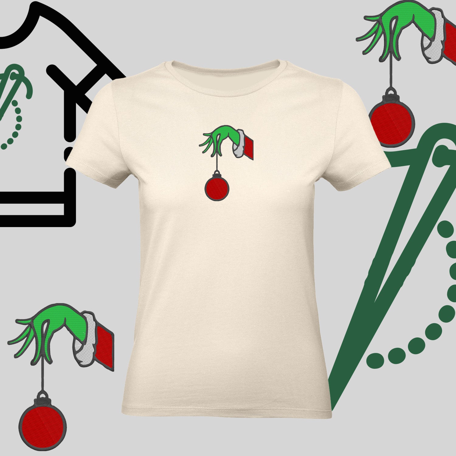 Koszulka damska  "Grinch Bombka" – haft komputerowy, styl z pozytywnym przekazem