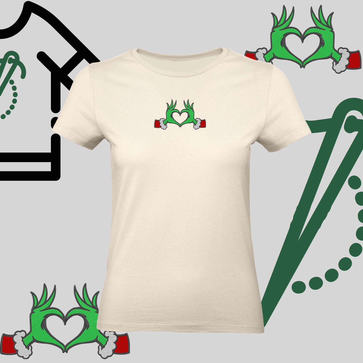 Koszulka damska  "Grinch Serce" – haft komputerowy, styl z pozytywnym przekazem