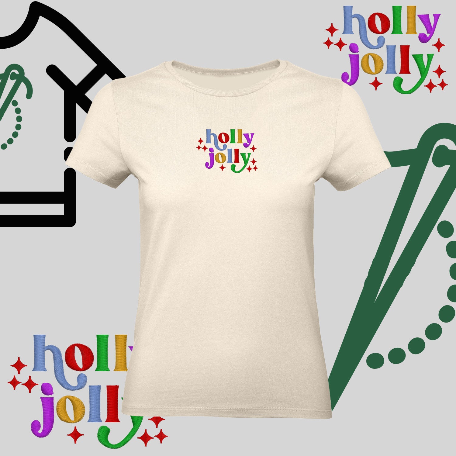 Koszulka damska  "Holly Jolly" – haft komputerowy, styl z pozytywnym przekazem