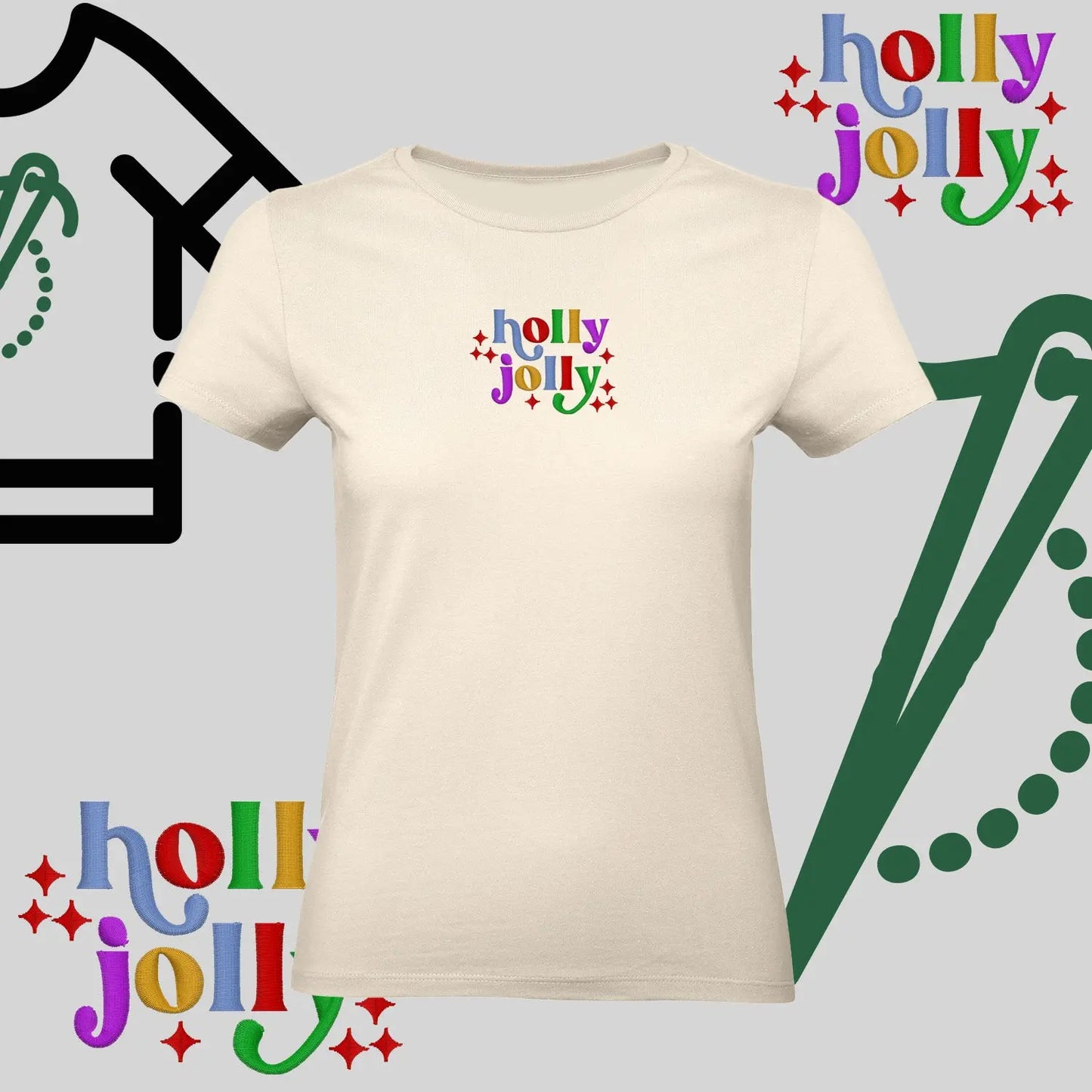 Koszulka damska  "Holly Jolly" – haft komputerowy, styl z pozytywnym przekazem Haft z radości