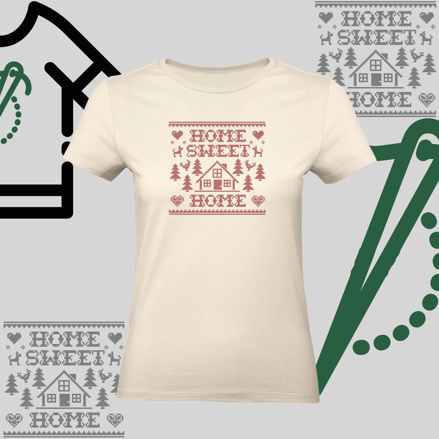 Koszulka damska  "Home Sweet Home" – haft komputerowy, styl z pozytywnym przekazem