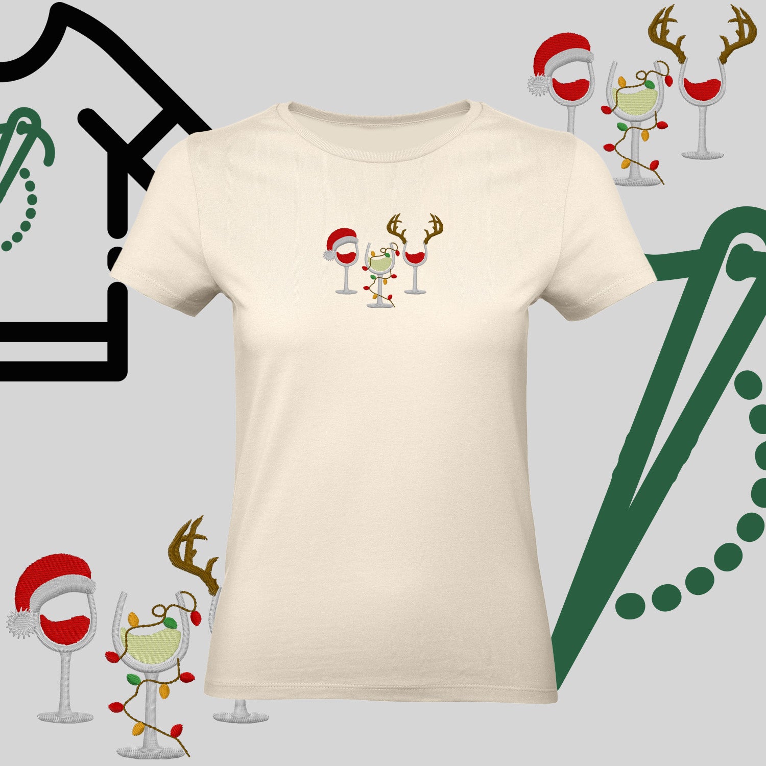Koszulka damska  "Kieliszki Świąteczne" – haft komputerowy, styl z pozytywnym przekazem