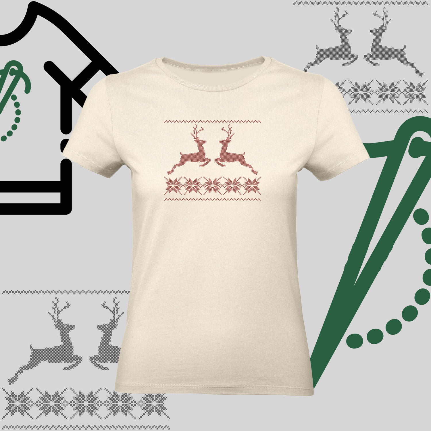 Koszulka damska  "Renifer Christmas" – haft komputerowy, styl z pozytywnym przekazem
