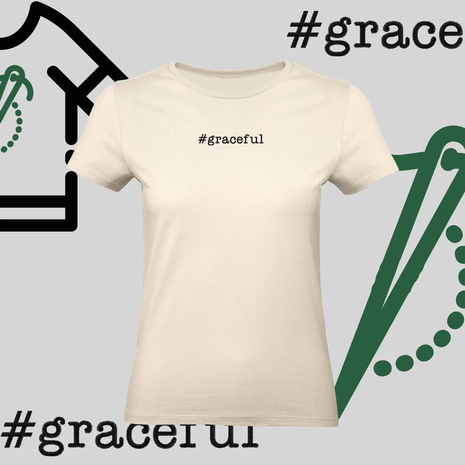 Koszulka damska "#graceful" – haft komputerowy, elegancja w stylu casual Haft z radości