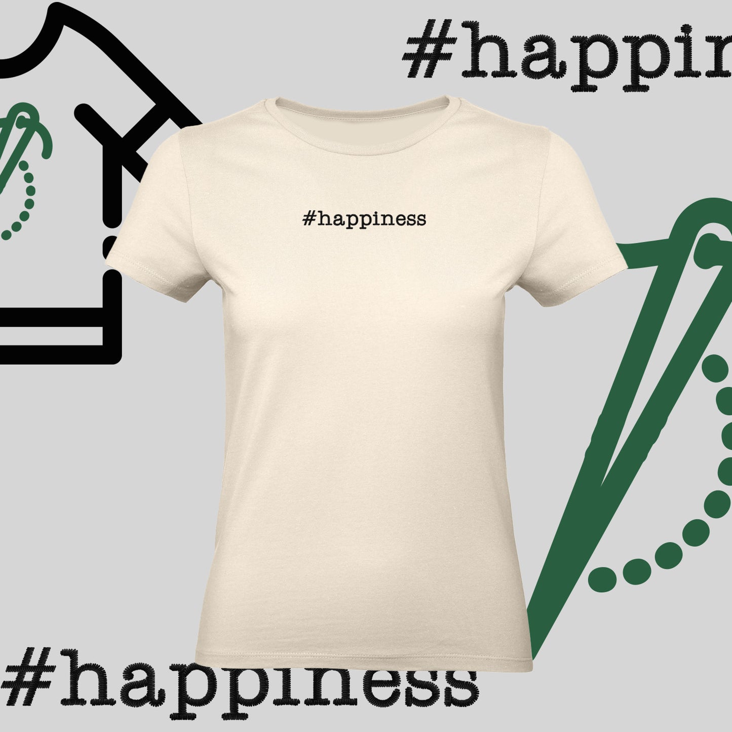Koszulka damska "#happiness" – haft komputerowy, styl z pozytywną energią