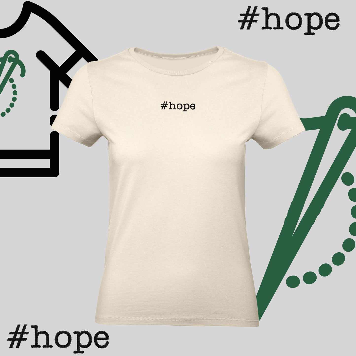 Koszulka damska "#hope" – haft komputerowy, inspiracja na co dzień