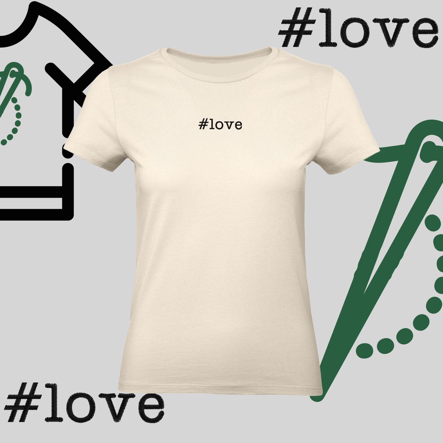 Koszulka damska  "#love" – haft komputerowy, styl z pozytywnym przekazem