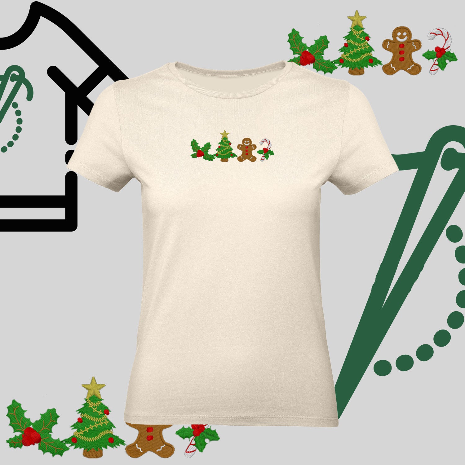 Koszulka damska  "Ikony Świąteczne" – haft komputerowy, styl z pozytywnym przekazem