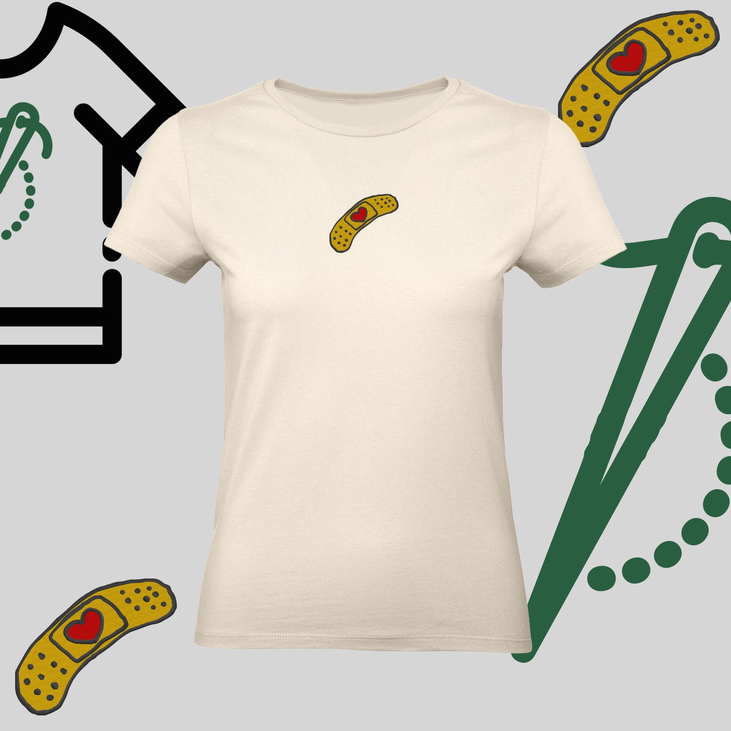 Koszulka damska "Plaster z sercem" – haft komputerowy, styl pełen emocji i troski