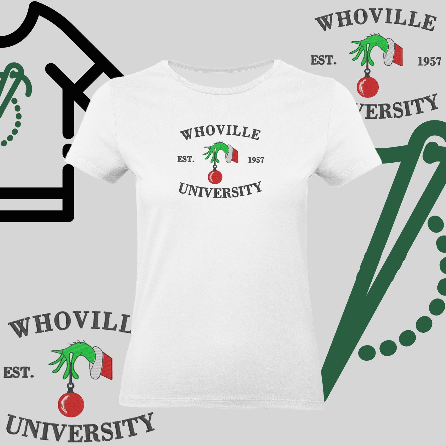 Koszulka damska  "Grinch University" – haft komputerowy, styl z pozytywnym przekazem