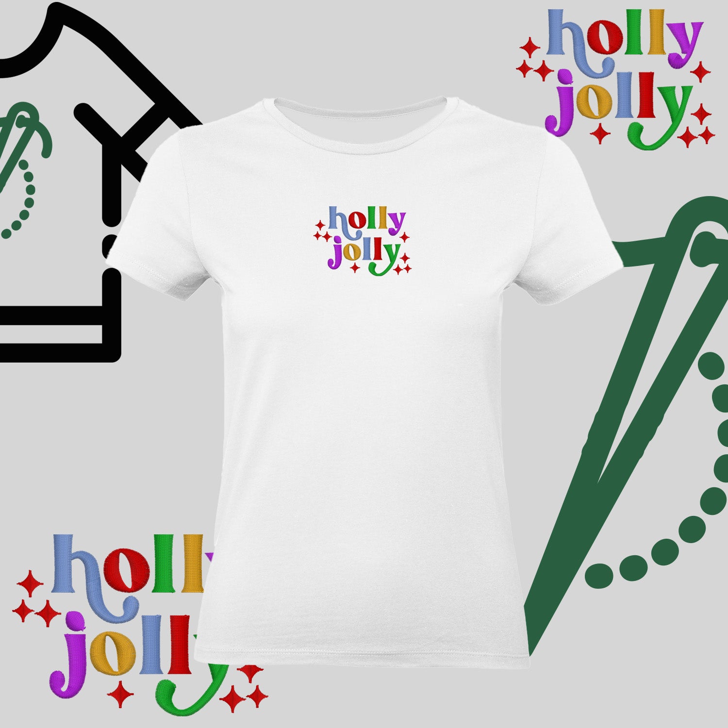 Koszulka damska  "Holly Jolly" – haft komputerowy, styl z pozytywnym przekazem