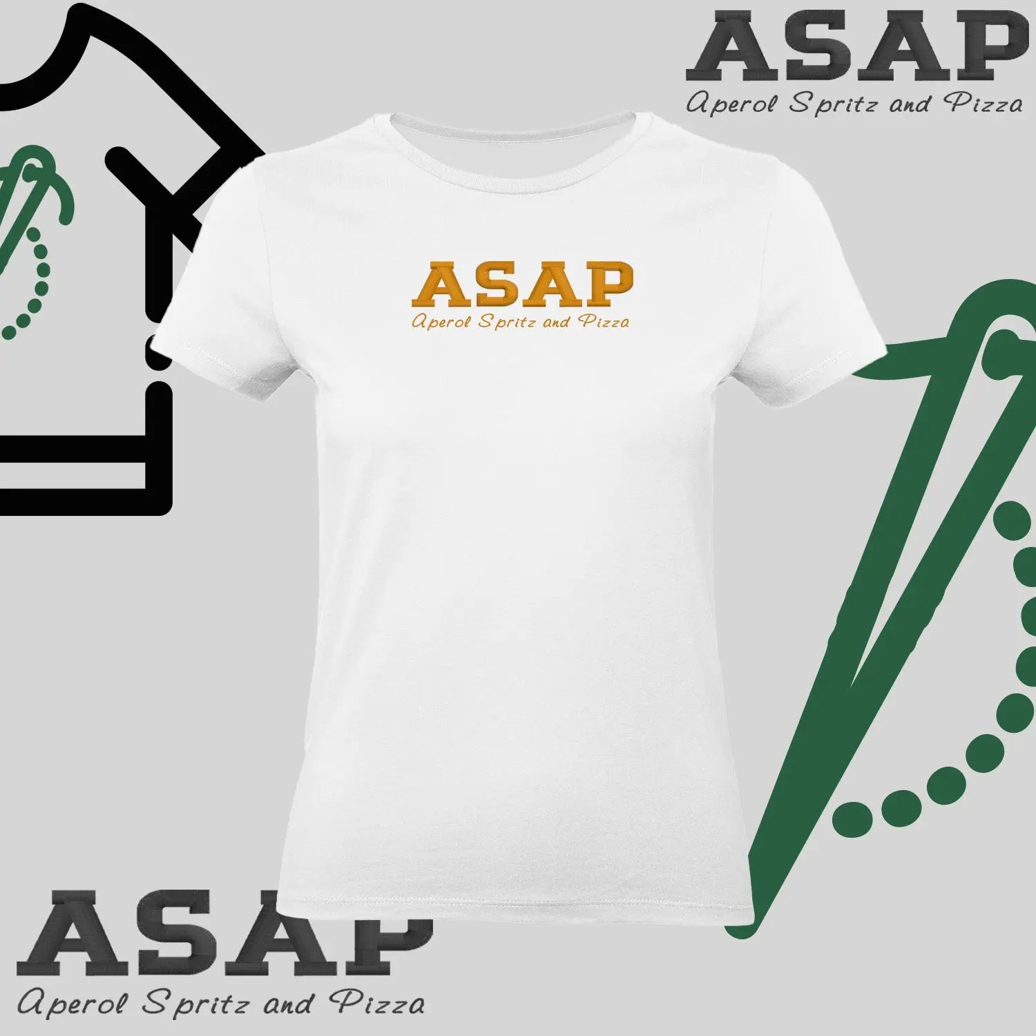 Koszulka damska "ASAP – Aperol Spritz and Pizza" – haft, włoski klimat Haft z radości