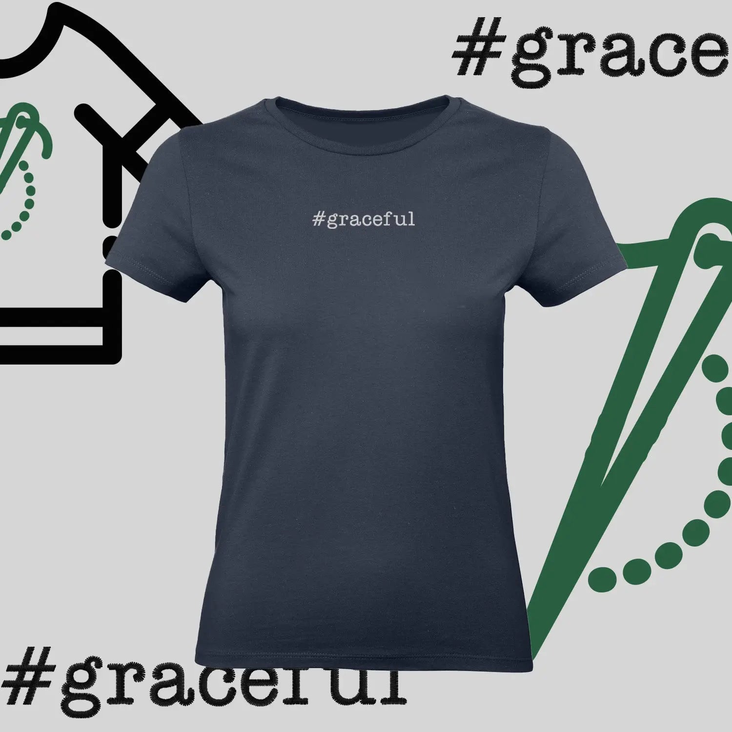 Koszulka damska "#graceful" – haft komputerowy, elegancja w stylu casual Haft z radości