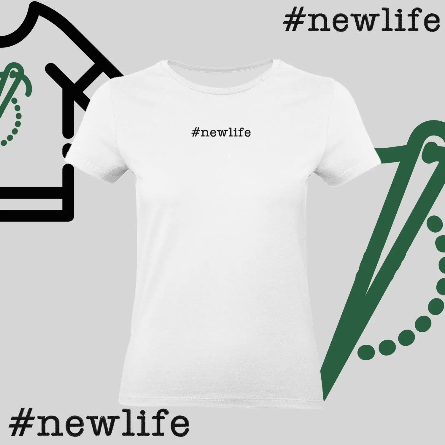Koszulka damska "#newlife" – haft komputerowy, inspiracja na nowy początek Haft z radości