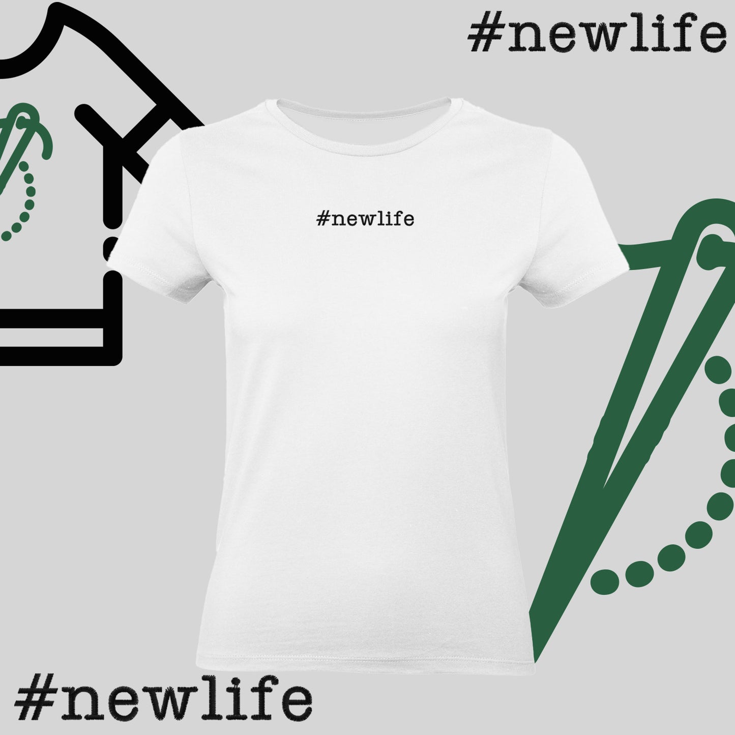 Koszulka damska "#newlife" – haft komputerowy, inspiracja na nowy początek