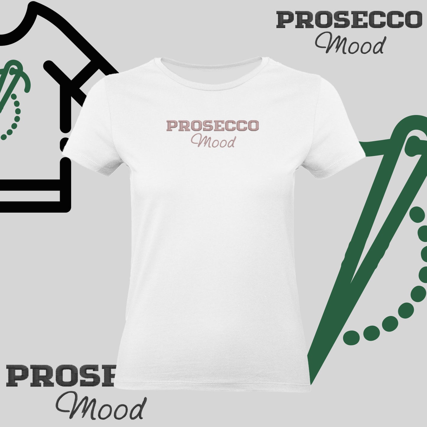 Koszulka damska "PROSECCO MOOD" – haft komputerowy, styl na każdą okazję