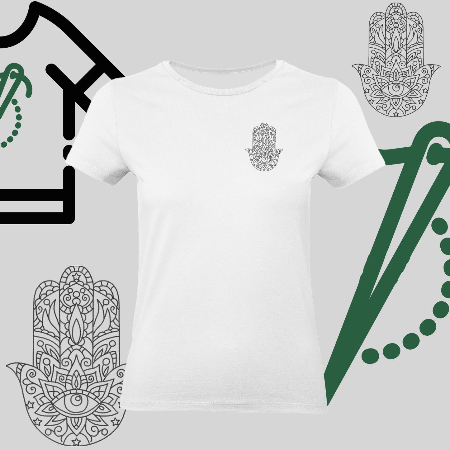 Koszulka damska "Hamsa" – haft komputerowy, symbol ochrony i stylu