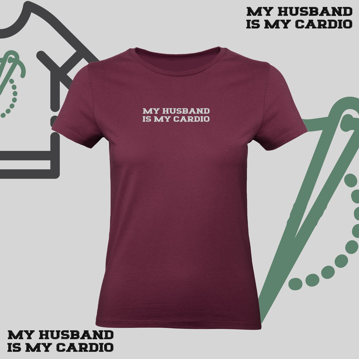 Koszulka damska z haftem „MY HUSBAND IS MY CARDIO