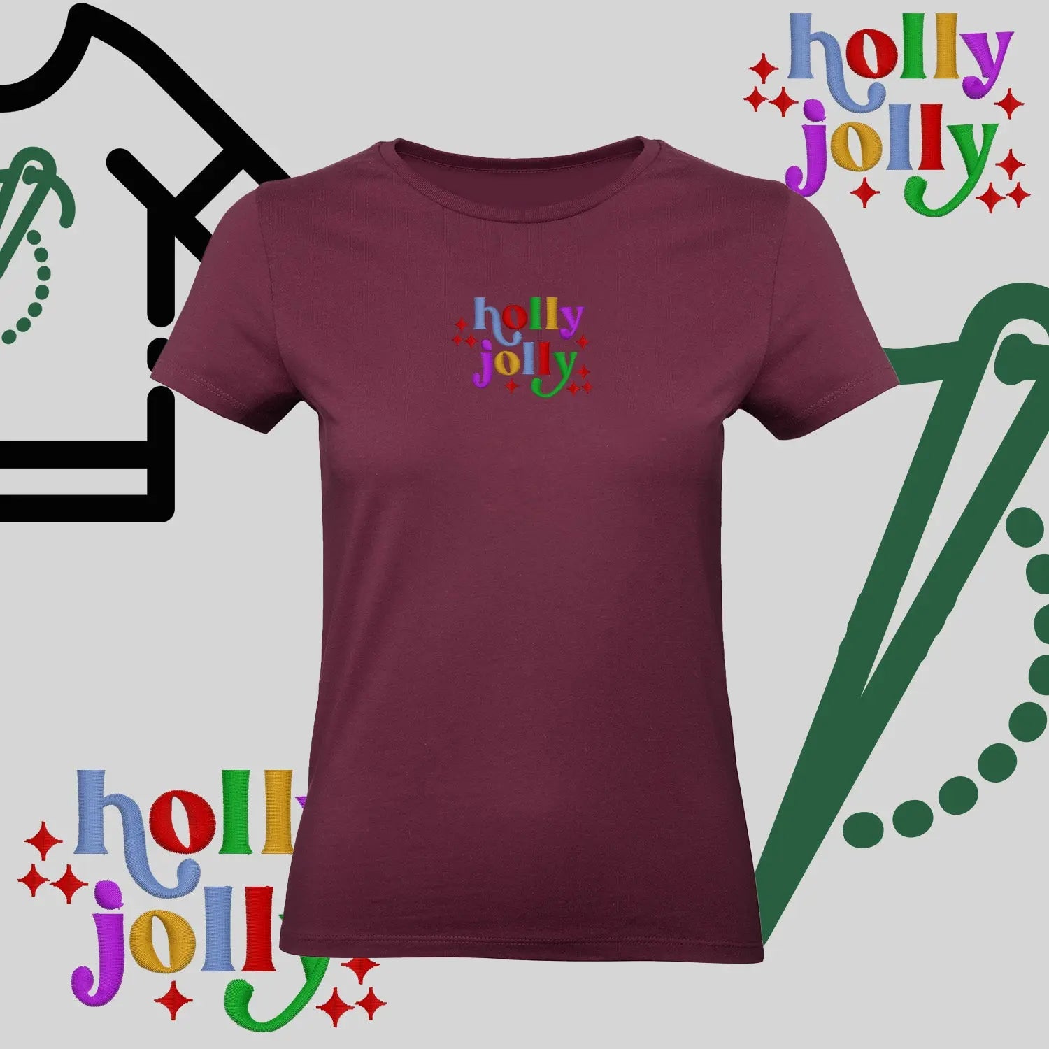 Koszulka damska  "Holly Jolly" – haft komputerowy, styl z pozytywnym przekazem Haft z radości