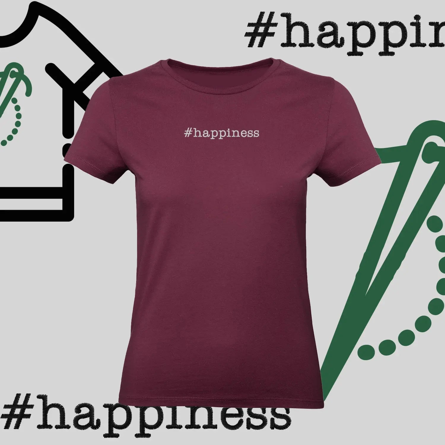 Koszulka damska "#happiness" – haft komputerowy, styl z pozytywną energią Haft z radości