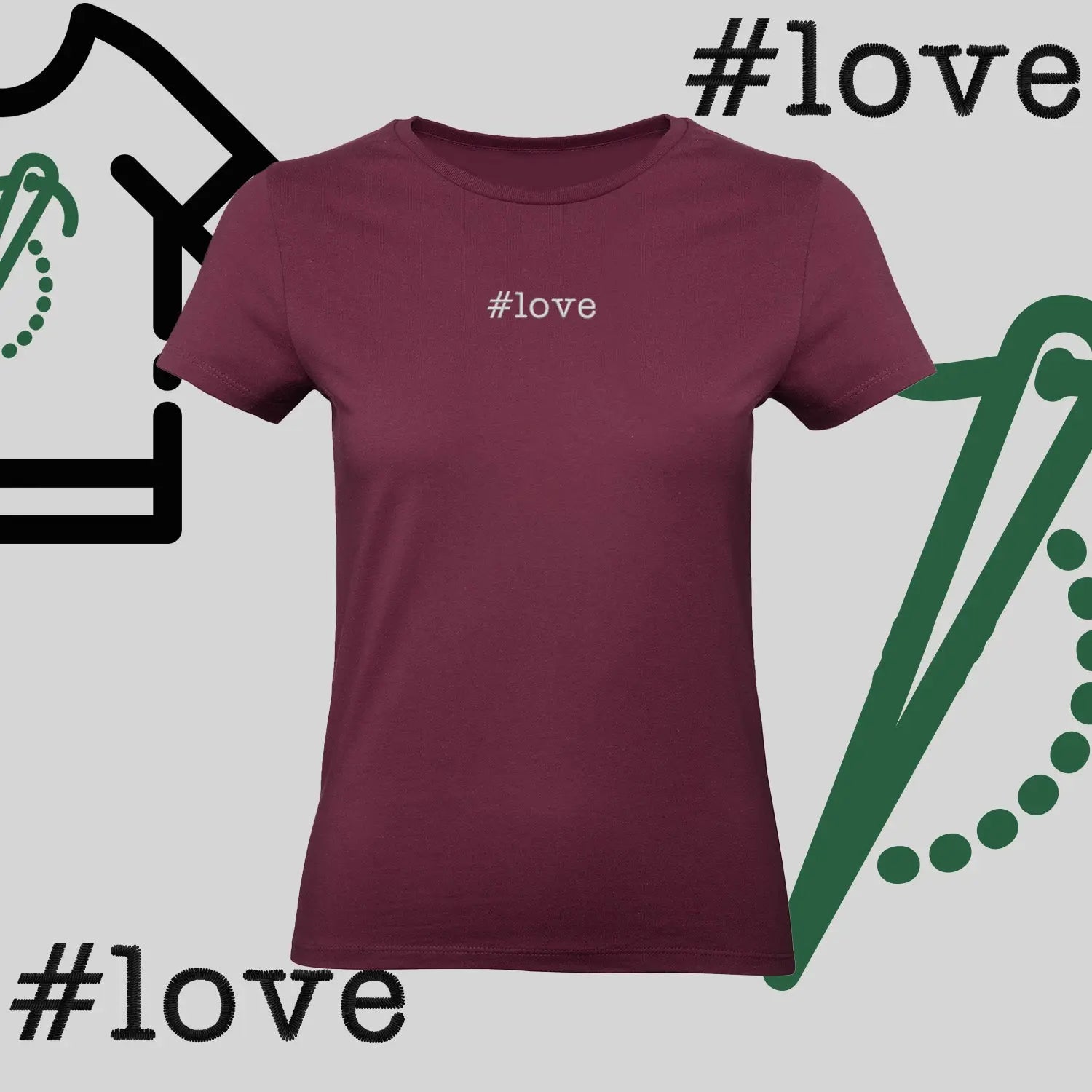 Koszulka damska  "#love" – haft komputerowy, styl z pozytywnym przekazem Haft z radości