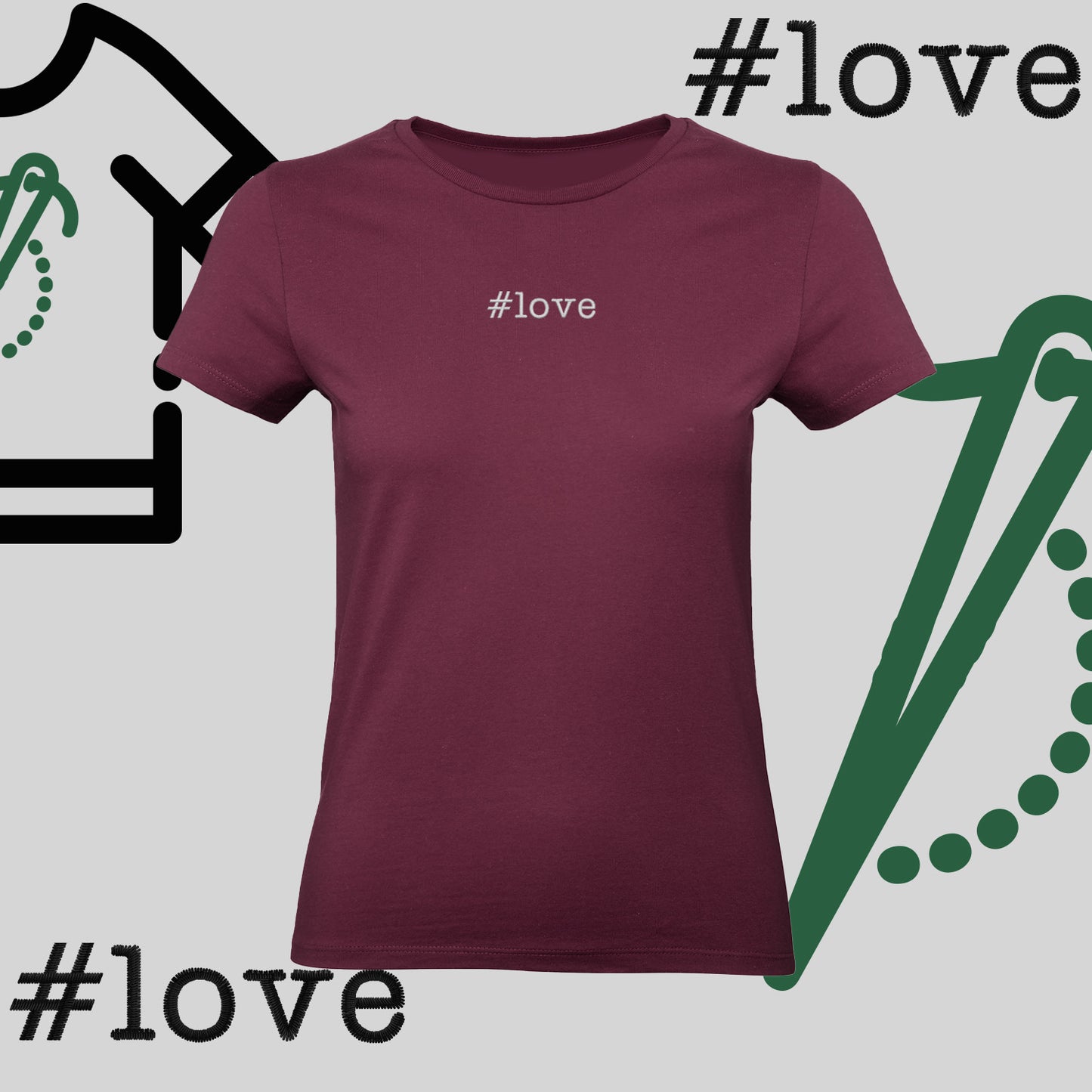 Koszulka damska  "#love" – haft komputerowy, styl z pozytywnym przekazem