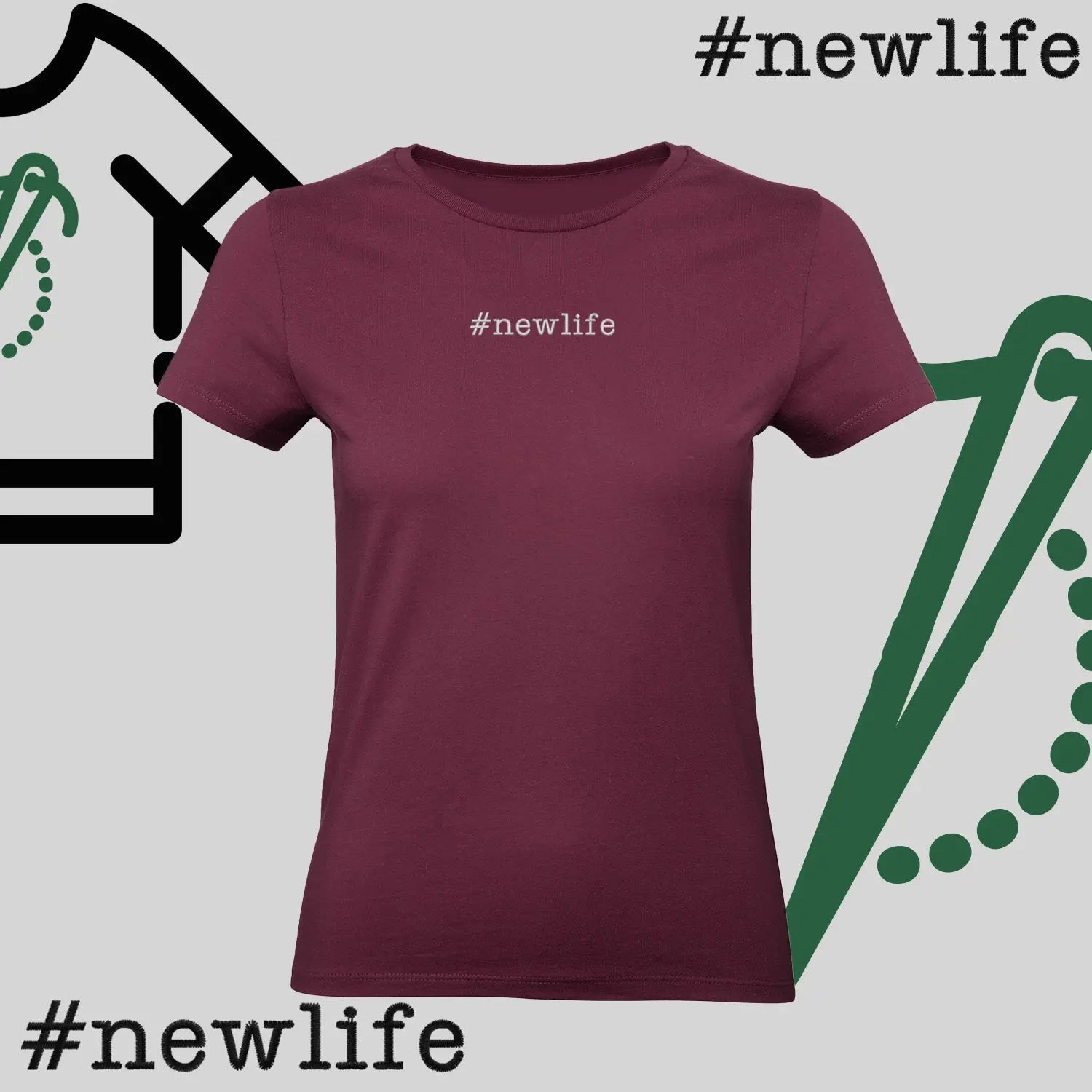 Koszulka damska "#newlife" – haft komputerowy, inspiracja na nowy początek Haft z radości
