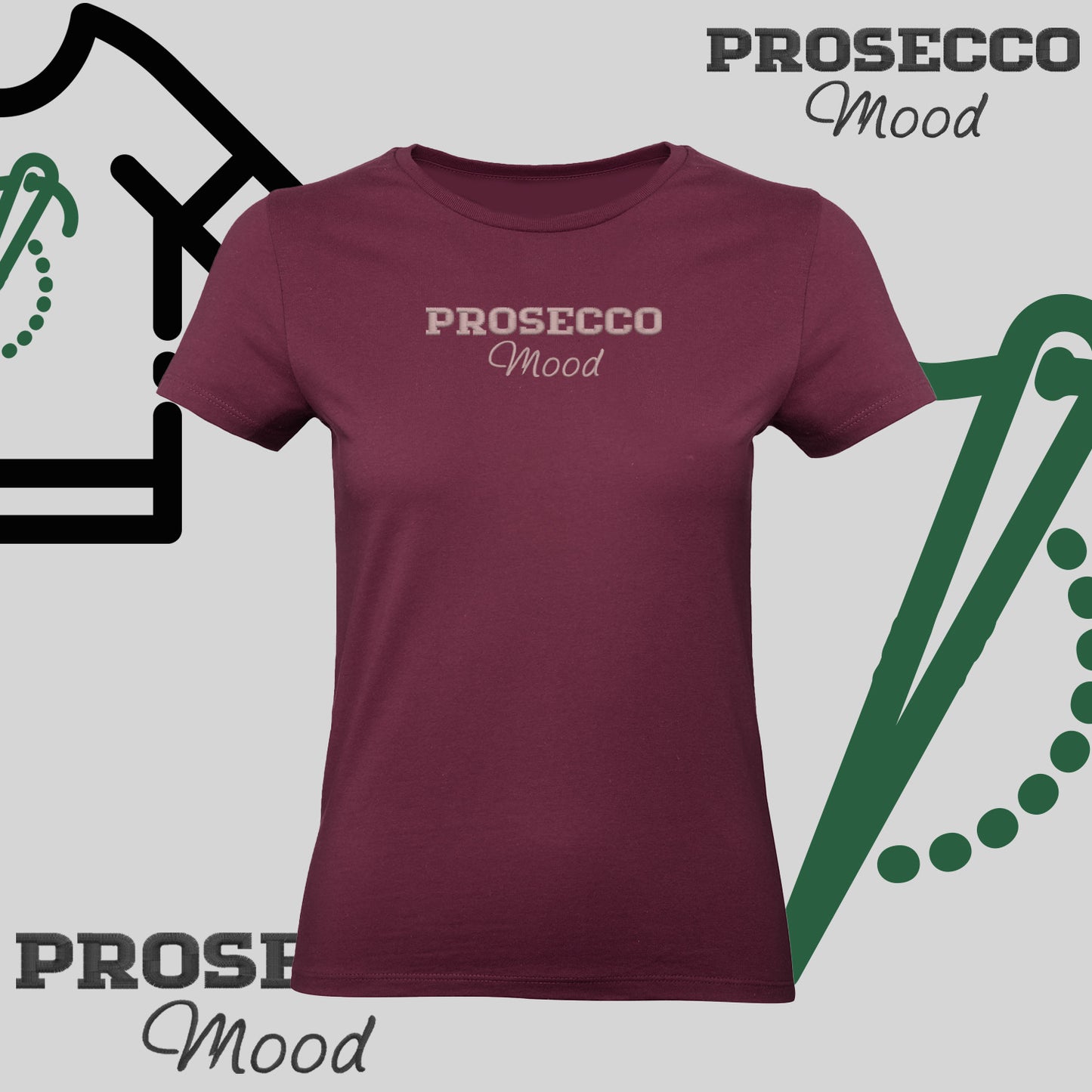 Koszulka damska "PROSECCO MOOD" – haft komputerowy, styl na każdą okazję