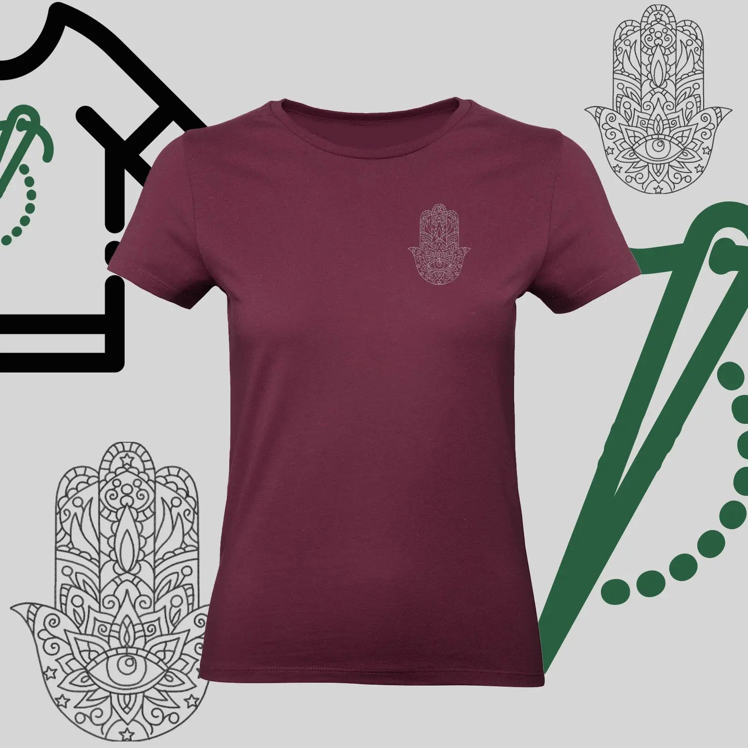 Koszulka damska "Hamsa" – haft komputerowy, symbol ochrony i stylu Haft z radości