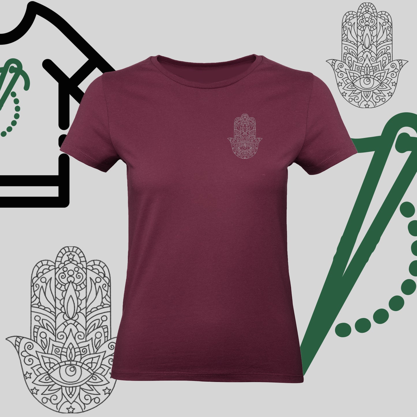 Koszulka damska "Hamsa" – haft komputerowy, symbol ochrony i stylu