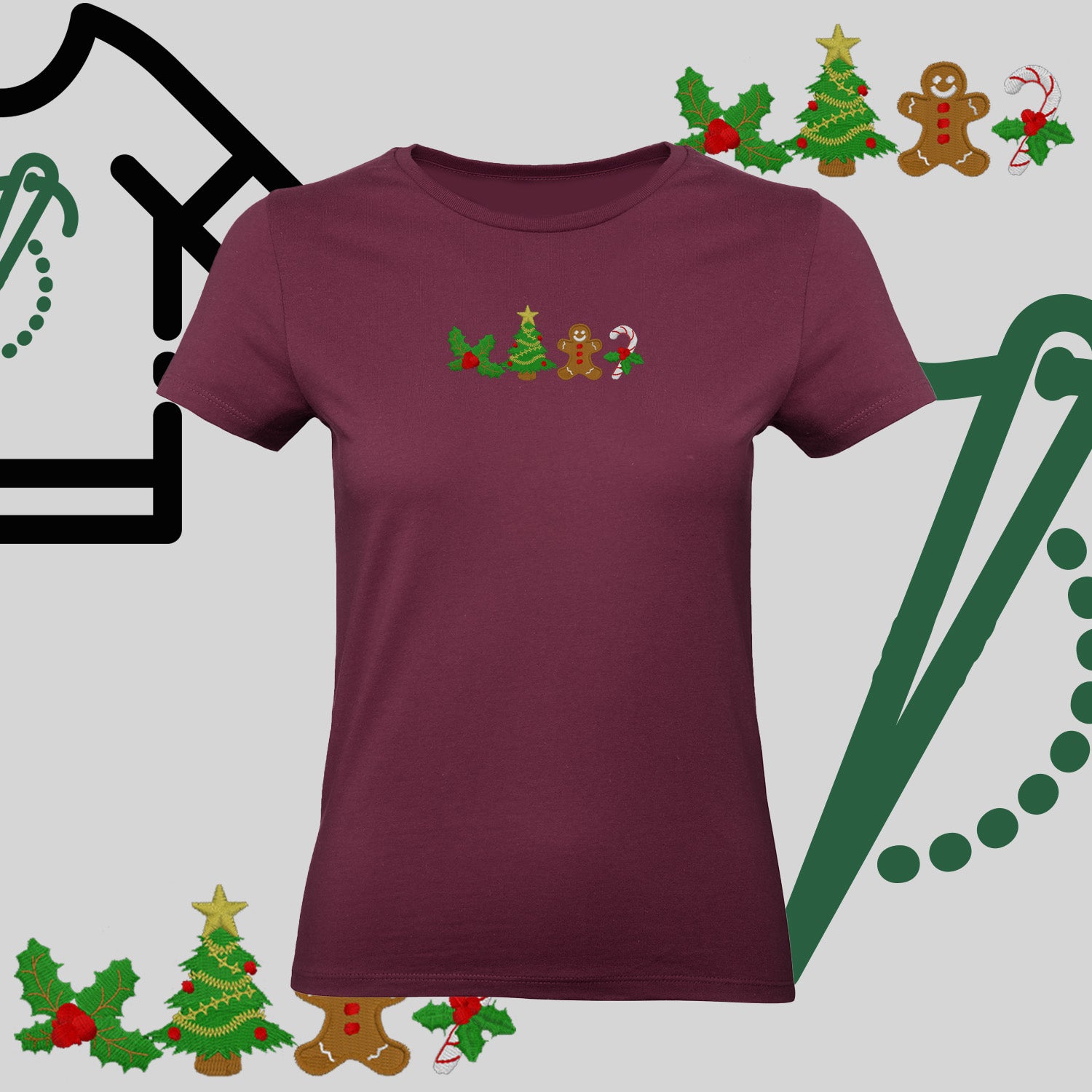 Koszulka damska  "Ikony Świąteczne" – haft komputerowy, styl z pozytywnym przekazem