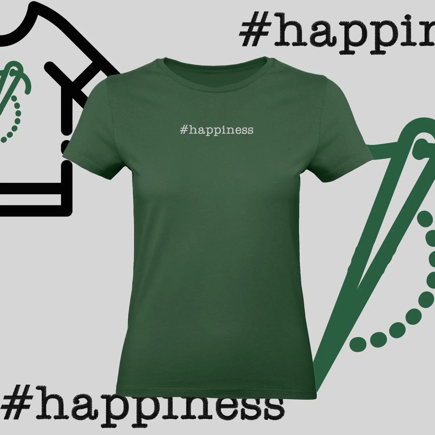Koszulka damska "#happiness" – haft komputerowy, styl z pozytywną energią Haft z radości