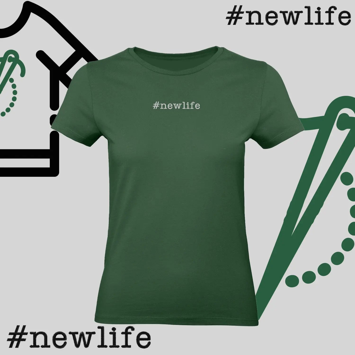 Koszulka damska "#newlife" – haft komputerowy, inspiracja na nowy początek Haft z radości