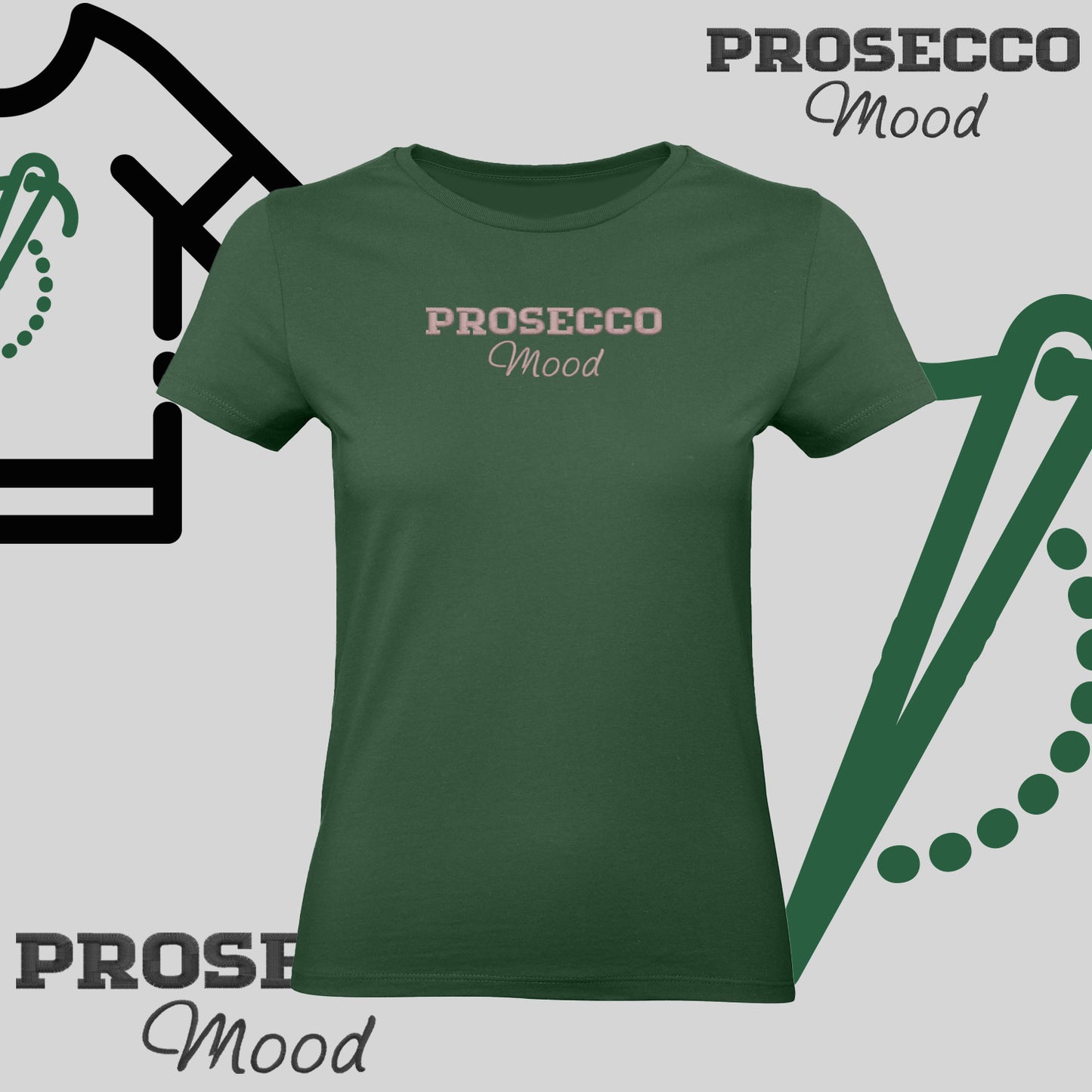Koszulka damska "PROSECCO MOOD" – haft komputerowy, styl na każdą okazję