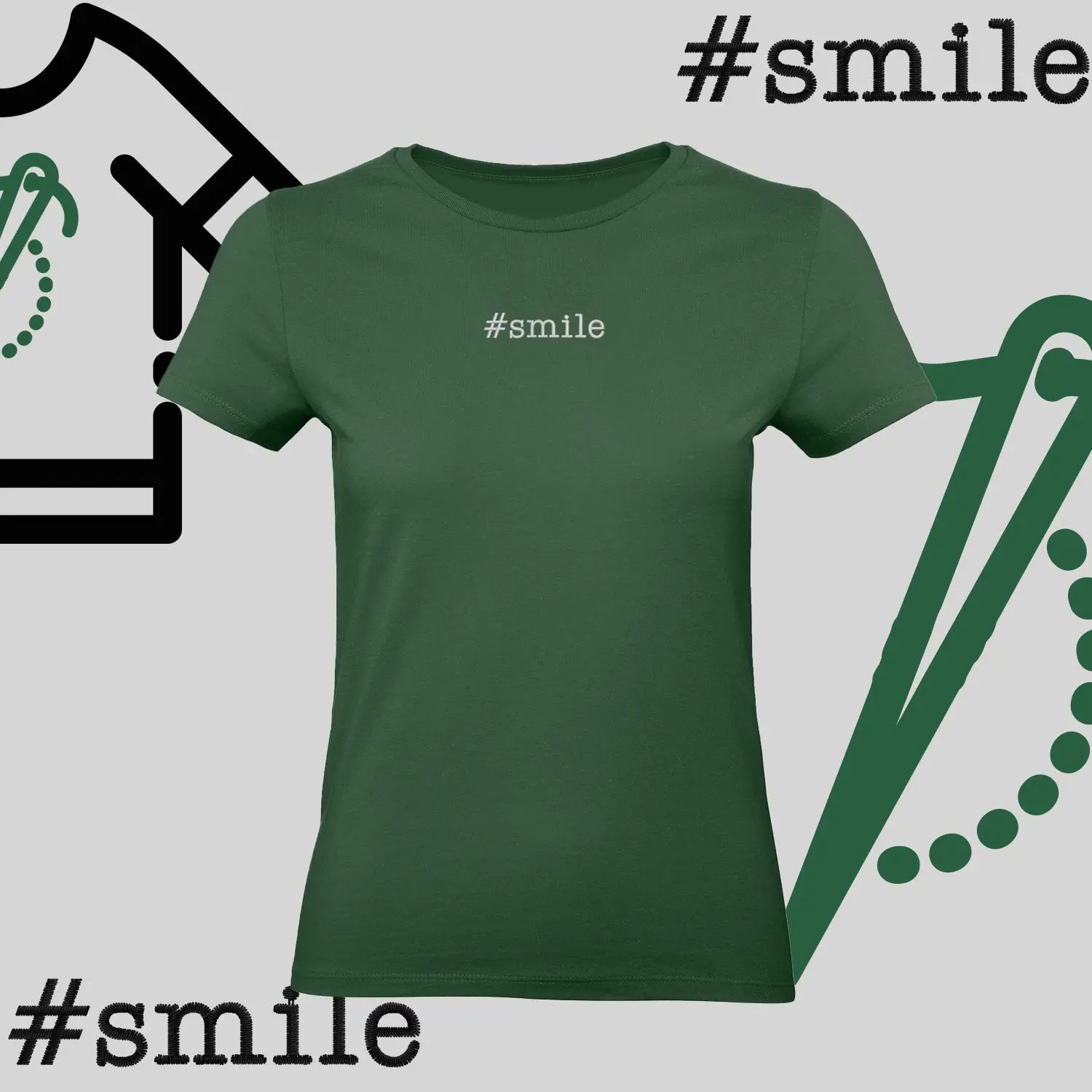 Koszulka damska "#SMILE" – haft komputerowy, pozytywny styl na co dzień Haft z radości